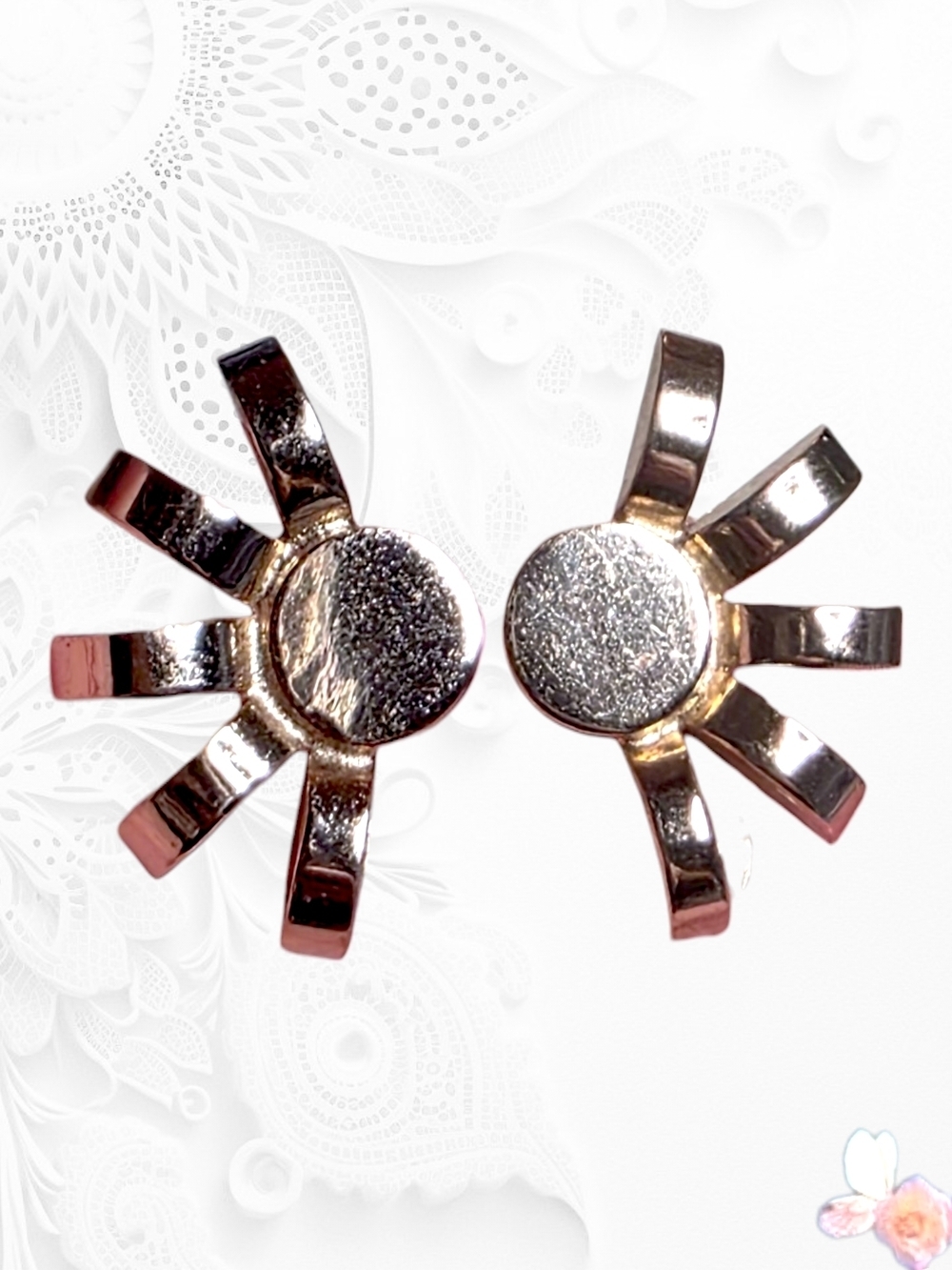 Bold Gold Sunburst Clip On Earrings Signed Bergere Vintage